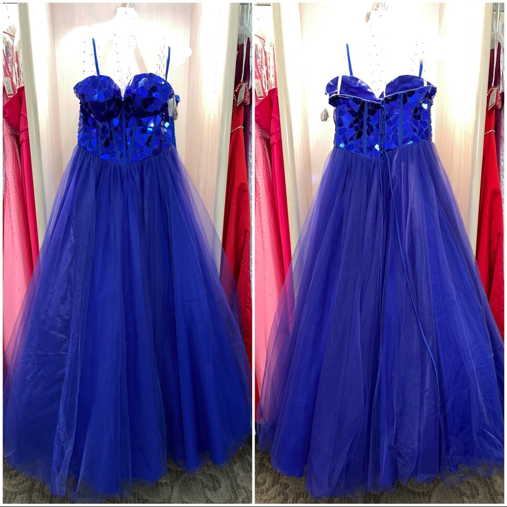Royal blue mirror glass tulle ballgown
